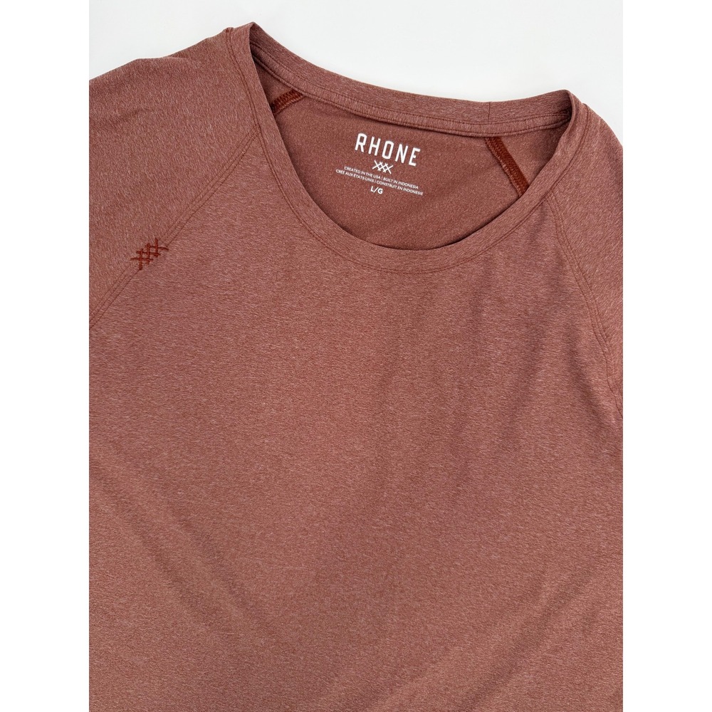 Rhone Reign Mens Large Short Sleeve Training T-Shirt Rust Red Heather Raglan